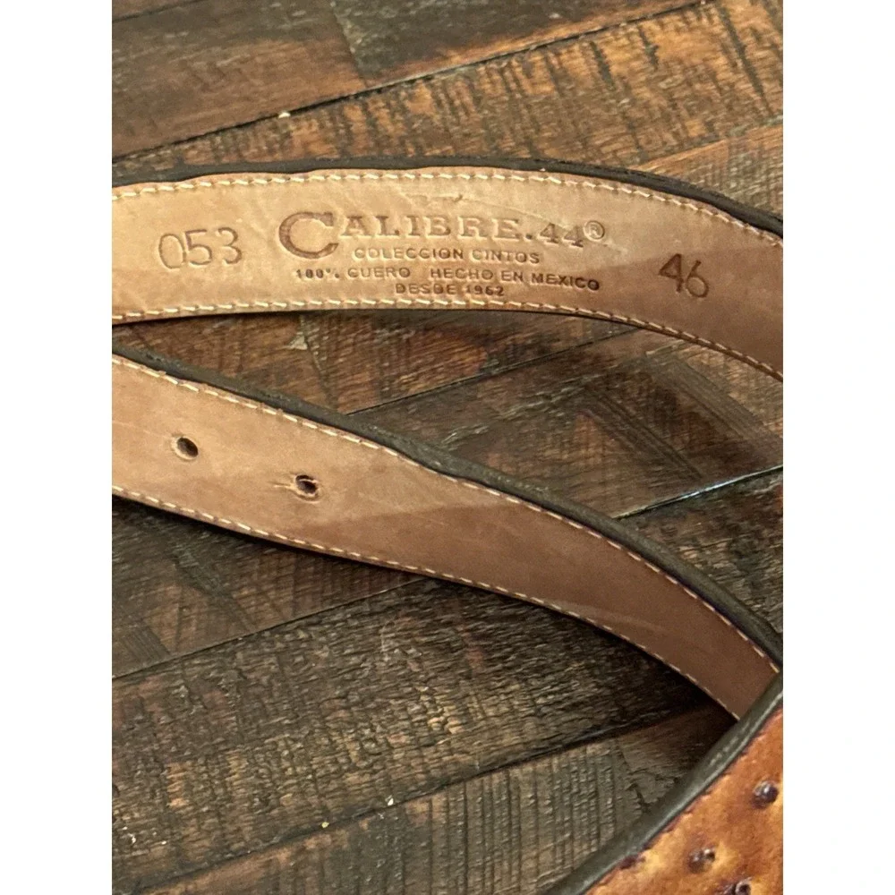 Vintage Calibre.44 genuine OSTRICH SKIN buckle belt 42 Rebulica Mexicana